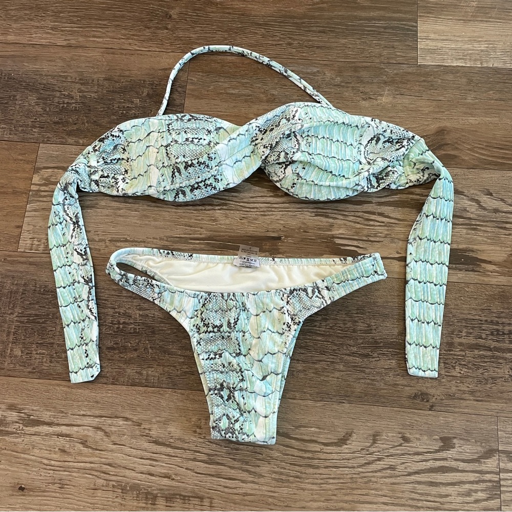 Lenny twist bandeau beach reptile scales summer bikini
